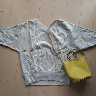 ジーナシス （JEANASIS）七分袖小花刺繍プルオーバー＆バッ...