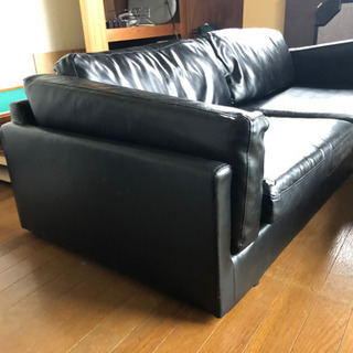 ソファ　合皮　レザー　2人掛け　黒