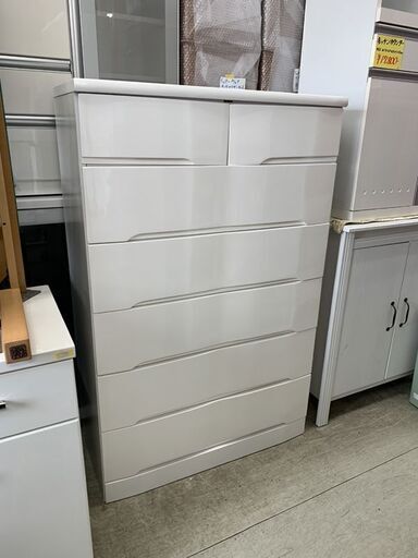 ハイチェスト 6段 幅89cm ホワイト レール付き 洋服タンス 洋服収納 大容量 白 光沢 南12条店
