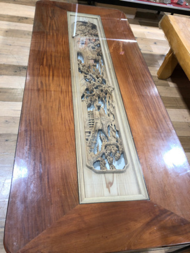 インテリア　木彫り　欄間　テーブル　加工　ガラス　オススメ　大型　現品限り