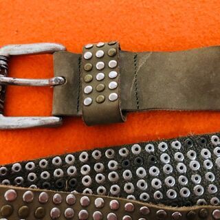 ベロア調スタッズベルト  カーキ鋲belt; band