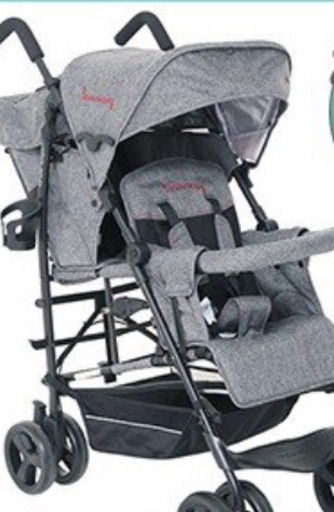 【今月末まで出品】キンダーワゴン　縦型2人乗りベビーカー　グレーデニム