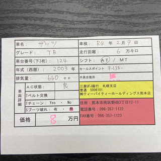 6万キロ　ザッツ　車検1年付8万円！早い物勝ち四WDの画像