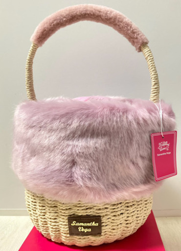 美品　Samantha Vega  サマンサ　ファーカゴバッグ　籠　バスケット　ピンク