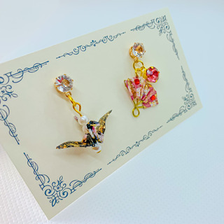 手染友禅和紙千代紙 折り鶴 扇子ピアス