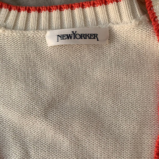 ニューヨーカー白の綿ニットカーディガンL NEWYORKERの画像