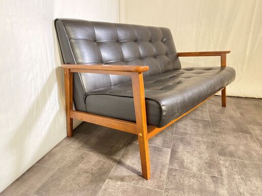 ソファ 木製フレーム 2人掛け 2.0P 2シーター ブラック 中古品