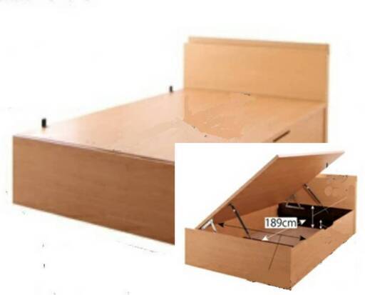 フレームのみ【未使用・訳アリ】シングル・大容量収納跳ね上げベッド（横開きタイプ）ナチュラル・2433