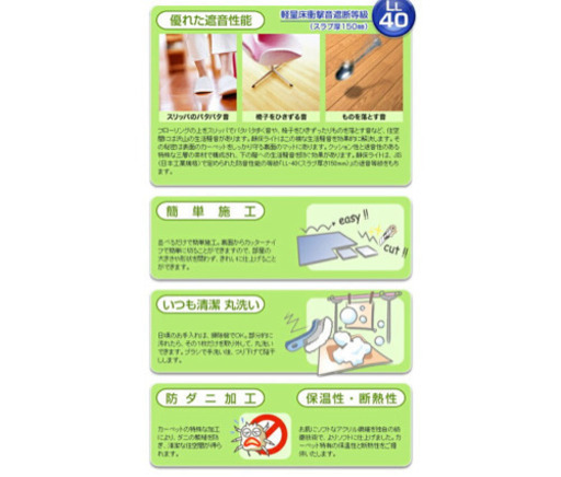 (使用1年以下)防音カーペット 静音ライト 50×50 10枚 グリーン