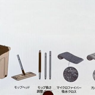 掃除用品 モップ＋洗浄＆脱水機能の2層構造バケツ付き 大掃除や清掃に！フローリング、畳、床、窓拭き ご家庭や会社のお掃除にの画像