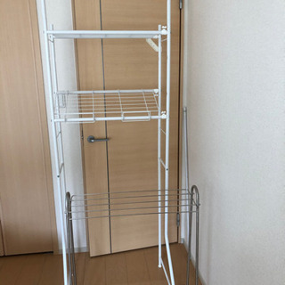伸縮洗濯機上ラック、アルミタオルハンガーセット