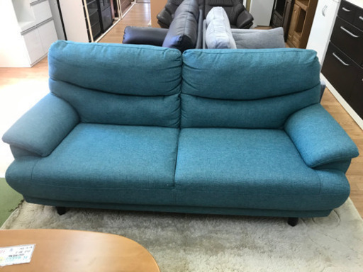 【リサイクルショップ八光　田上店　配達・設置OK】エメラルドグリーン　2人掛けワイドソファー