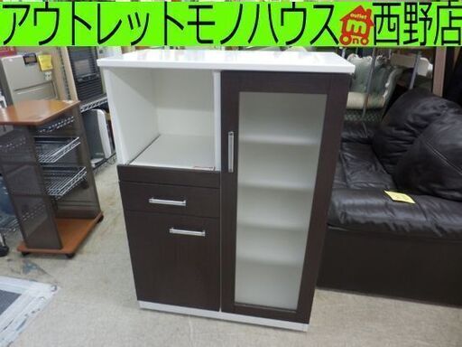 ▶レンジボード ミドル 幅80cm×高さ115cm×奥行42cm コンパクト キッチン収納家具 レンジ台 スライド棚 一人暮らし キッチンカウンター 新生活 札幌 西野店