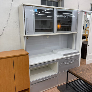 松田家具 レンジボード 食器棚 幅156cm?自社配送時?代引き可?(現金、クレジット、スマホ決済対応)