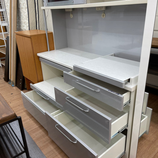 松田家具 レンジボード 食器棚 幅156cm?自社配送時?代引き可?(現金、クレジット、スマホ決済対応)