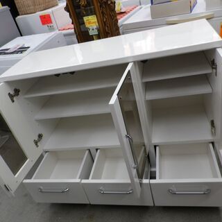 食器棚 キッチン収納  白エナメル 幅120㎝ 3枚扉 キャビネット エナメル ホワイト 西岡店