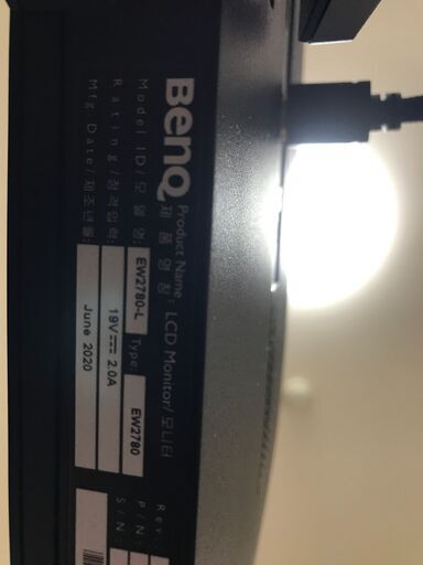 液晶モニター  BenQベンキュー　27型アイケアモニター 　20年8月新品購入