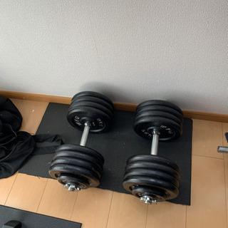 ダンベル　バーベル　シャフト　プレート115kg分　シャフト4本...