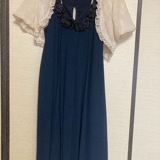 フォーマルワンピース 結婚式ドレス ネイビー&ショールボレロの画像