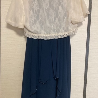 フォーマルワンピース 結婚式ドレス ネイビー&ショールボレロの画像