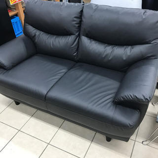 オシャレなブラックレザー調！2人掛け ソファ