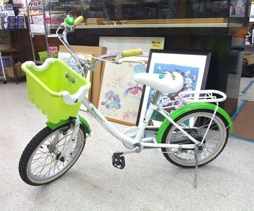 16インチ 子供用自転車 キッズ自転車 カゴ付き ホワイト×グリーン 支持棒付き ☆ 札幌市 北区 屯田 
