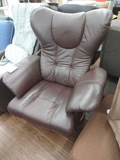 札幌 引き取り 一人掛けソファ/1Pソファ リクライニングソファ レザー ブラウン