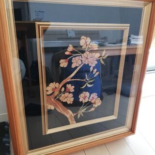 樺細工による桜の絵の額の画像