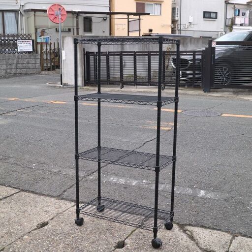 配達可★PayPay対応★マットブラック【スチールラック】3段 収納棚 飾り棚  キャスター付き メタルラック