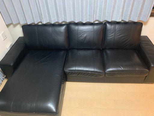 IKEA レザーソファー kivik 黒レザー