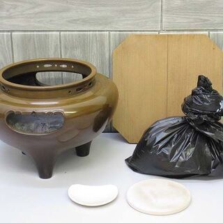 ss2307　金森寛斎作　唐銅　朝鮮風炉　茶道具　からかね　灰付き　蓋付き　アンティーク　和小物　古道具　レトロ　金属製　直径30cm