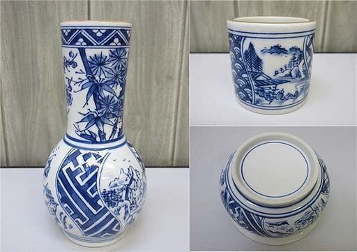 ss2308 西尾瑞豊作 染付祥瑞 皆具 4点セット 茶道具 水指 杓