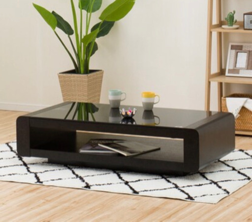 【美品】センターガラステーブル　ブラック　ニトリ　定価の1／3