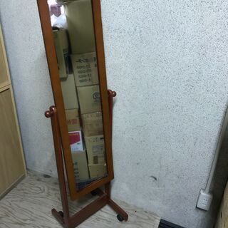 木製 スタンドミラー 全身鏡 姿見 角度調整可 キャスター付
