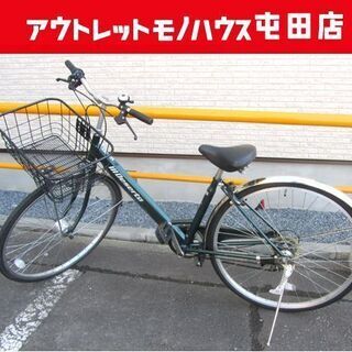 27インチ自転車 切替 カゴ付きシティサイクル ライトOK 濃緑色系 札幌市北区屯田の画像