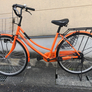 【中古自転車】26インチ変速なし　オレンジ　若林自転車　膳所　鍵...