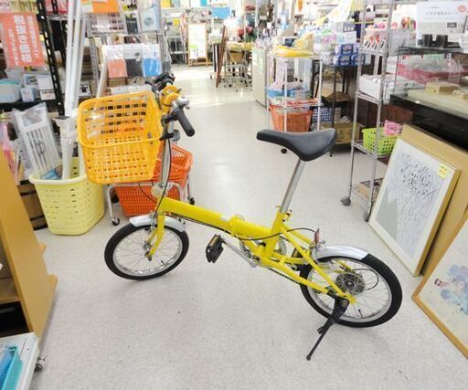 折りたたみ自転車 16インチ 6段変速 イエロー系 カゴ付き ☆ PayPay(ペイペイ)決済可能 ☆ 札幌市 北区 屯田