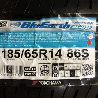 新品 YOKOHAMA BluEarth AE-01F 185/65R14 14インチ 夏タイヤ 4本 エアウェイブ モビリオ プジョー206 ランサー等　(MTG80) クレジットカード QR決済可能