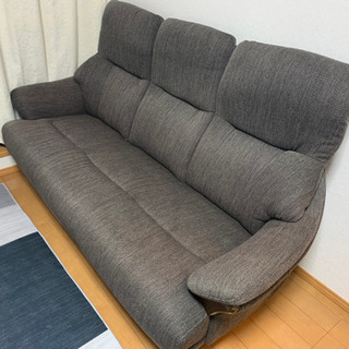 値下げ】ニトリ コウテイ3 3人掛けソファ ダークブラウン 布 スツール付