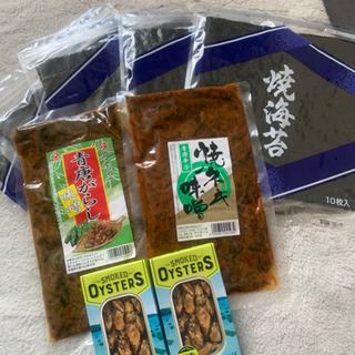 焼き海苔と青唐辛子味噌と焼きネギ味噌と燻製牡蠣