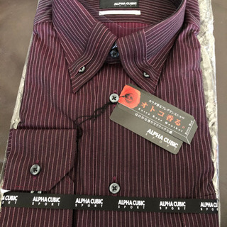 🔴超美品❣️紫にストライプのメンズ長袖Yシャツの画像