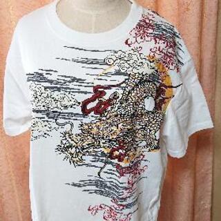 大きいサイズ・和柄龍Ｔシャツ白