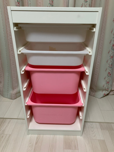 IKEA　トロファスト　ホワイトボックス×2  ピンクボックス×2 収納棚