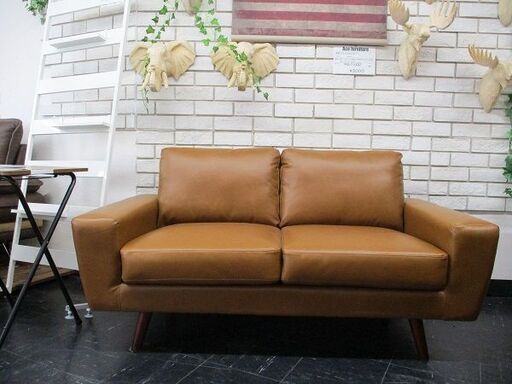 新品！アウトレット！カッコイイ！ヴィンテージ調キャメルソファ２Pバイキャスト