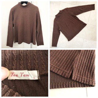 【ネット決済・配送】Tea Time レディース　トップス　カットソー　長袖　ブラウン　サイズL　紫外線対策　冷房対策　薄手　セーター の画像