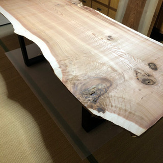 値下げ☆ 大特価 幅広 貴重 200cm×79cm〜89cm 天然 無垢 一枚板ダイニングテーブル 近場お届け無料☆の画像