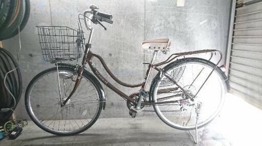 自転車中古 FLOATMIX 外装6段変速 オートライト カゴリアキャリア付き 鍵新品 タイヤ26インチ カラーブラウン 
