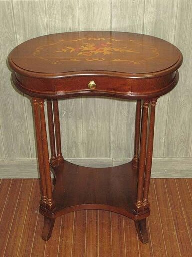 中古】ss1475 サイドテーブル 引き出し付き 象嵌細工 ブラウン ティー