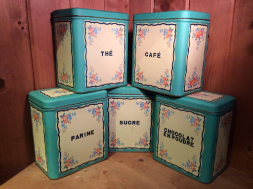 中古品 フレンチローズ・キャニスター ティン製 5個セット