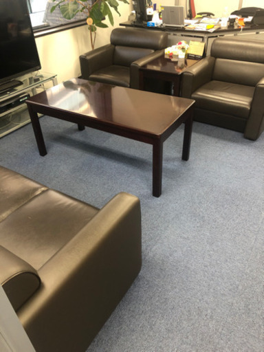 値下げ♫ 応接セット　5点（皮張り）